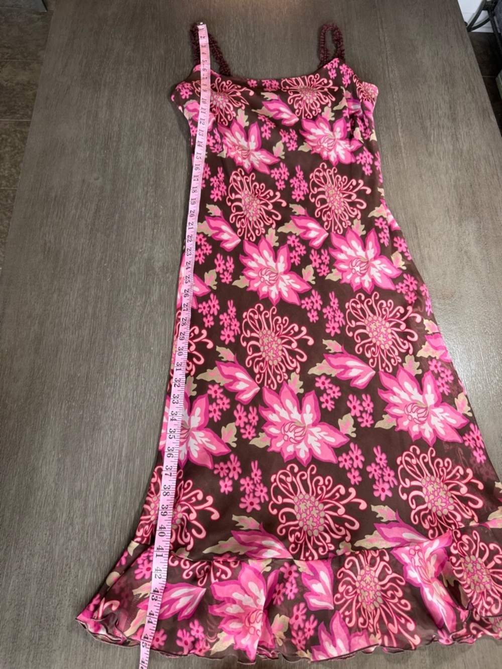Vintage Believe Brown Pink Floral Lace Fitted Midi Dress 10 M - Picture 11 of 11